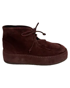 Dunkelbraune Schnürstiefelette in Veloursoptik mit Plateausohle