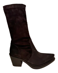 Dunkelbrauner Westernstiefel in Veloursoptik mit Blockabsatz